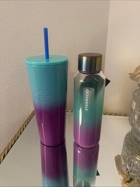 Starbucks Turquoise and Purple Ombre Tumbler & Bottle Duo